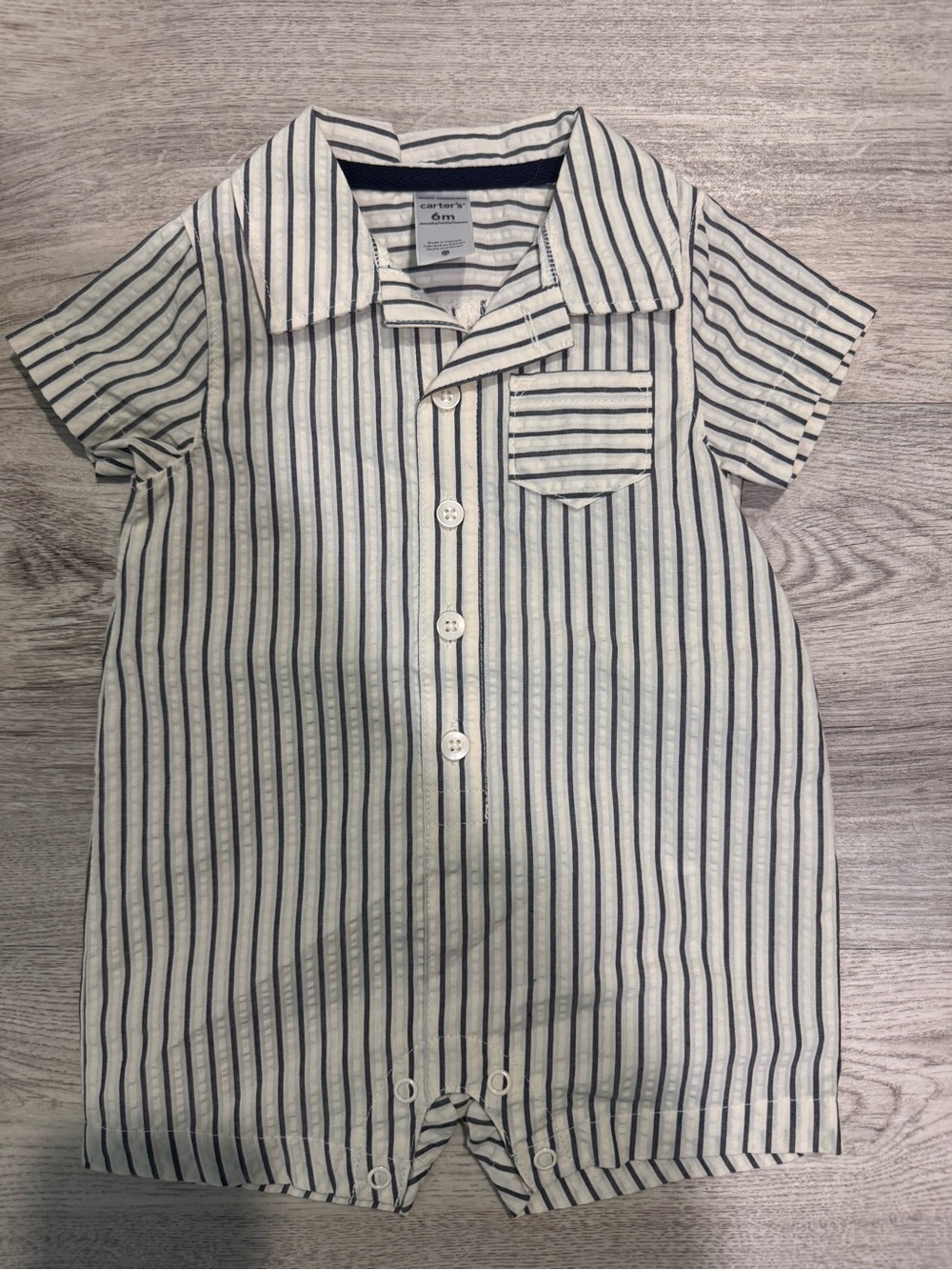 Carter's White and Navy Striped Button-Front Baby Romper